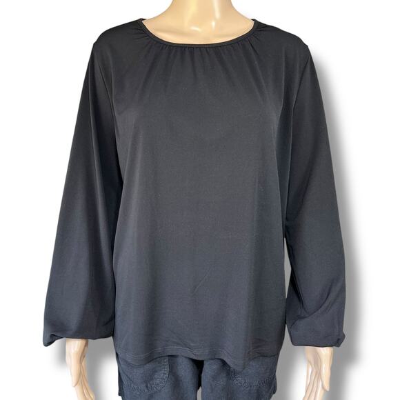 H&M Womens Blouse Top Shirt Pullover Balloon Sleeve Stretch Relaxed Fit Black M - Picture 1 of 12